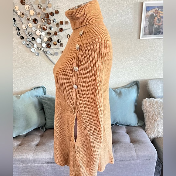 PASSION Turtleneck Button Detail Cloak Sleeve Knit Poncho - Picture 9 of 10